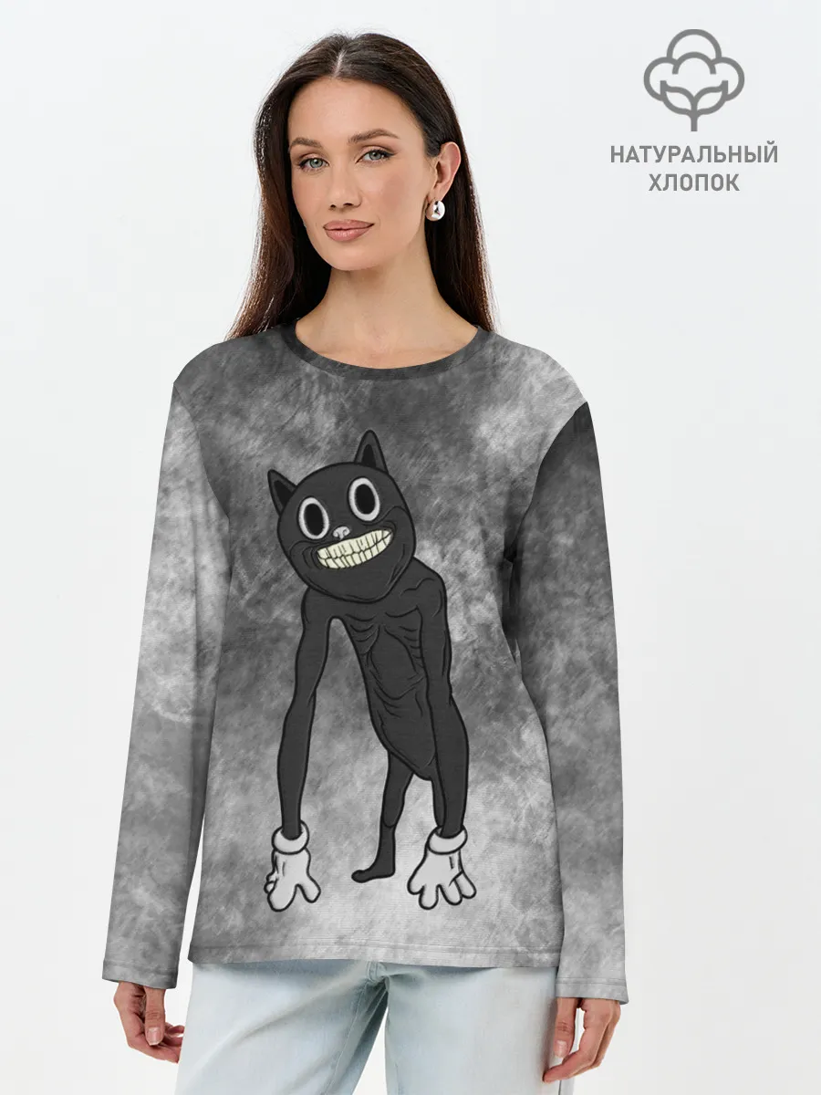 Лонгслив женский. Хлопок / Cartoon cat