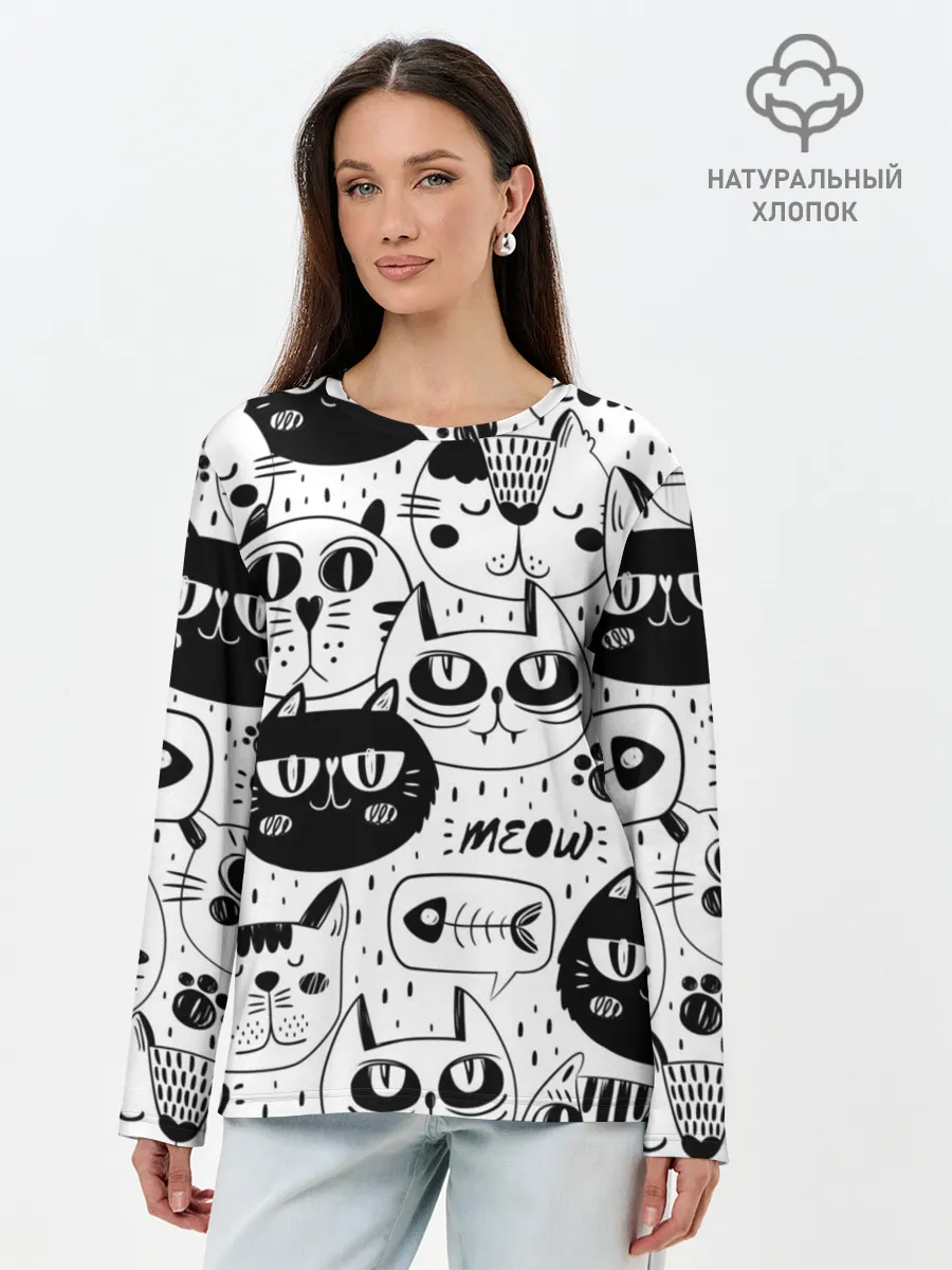 Лонгслив женский. Хлопок / Кошки