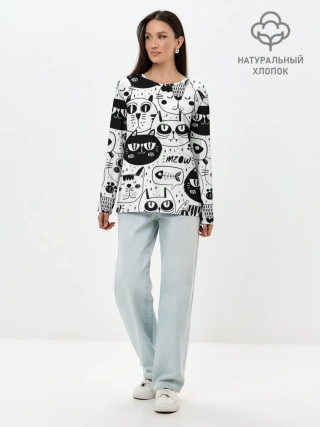 Лонгслив женский. Хлопок / Кошки