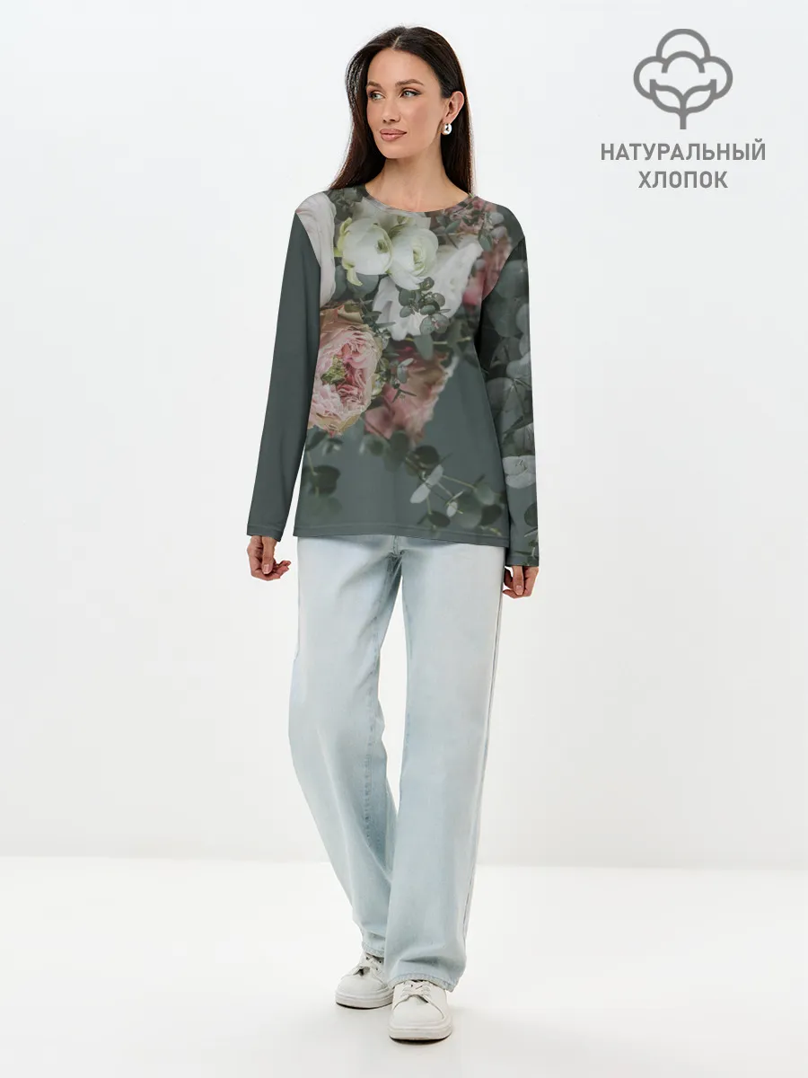 Лонгслив женский. Хлопок / Розы