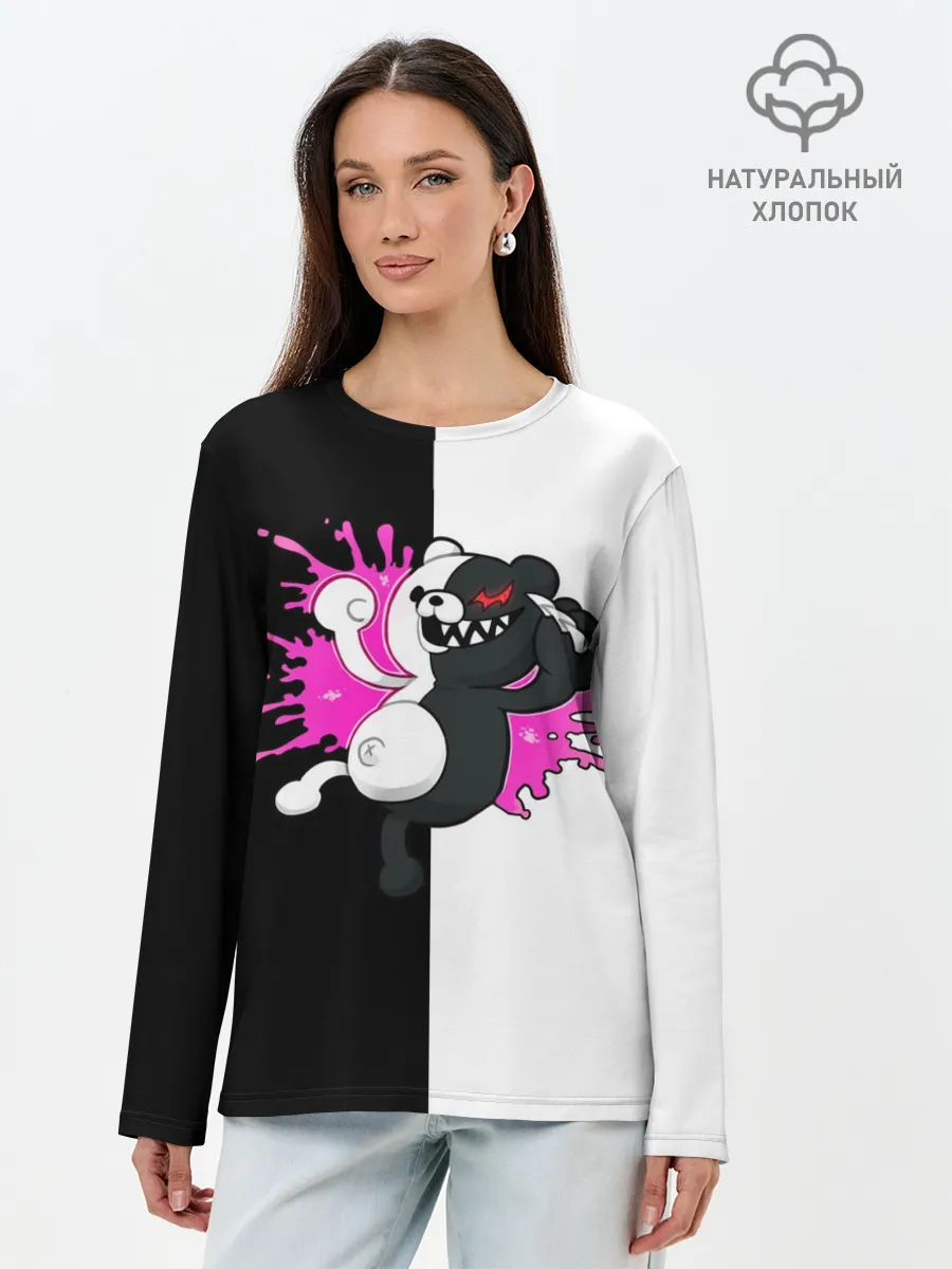 Лонгслив женский. Хлопок / monokuma розовая жвачка