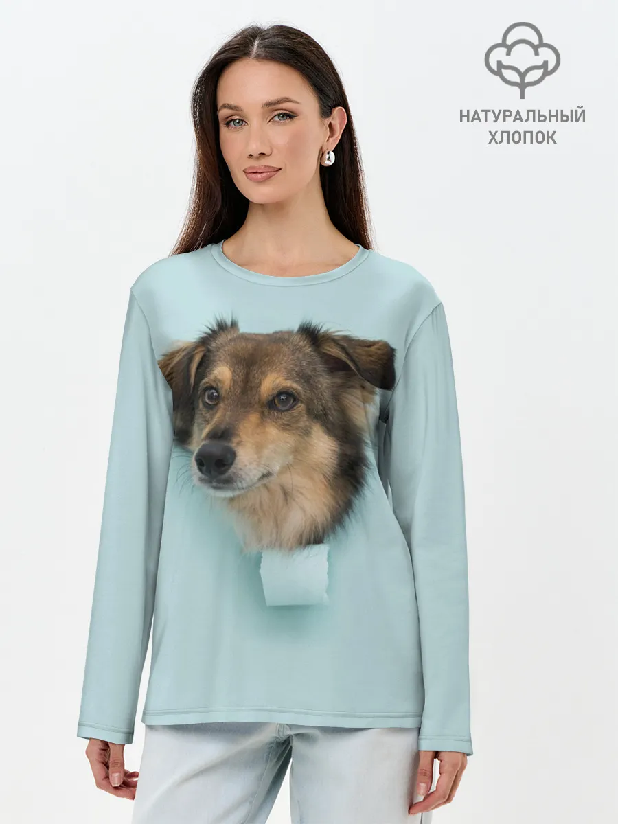 Лонгслив женский. Хлопок / Беспородная Собака дворняга / A Dog