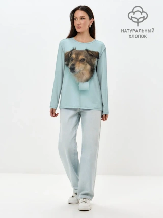 Лонгслив женский. Хлопок / Беспородная Собака дворняга / A Dog