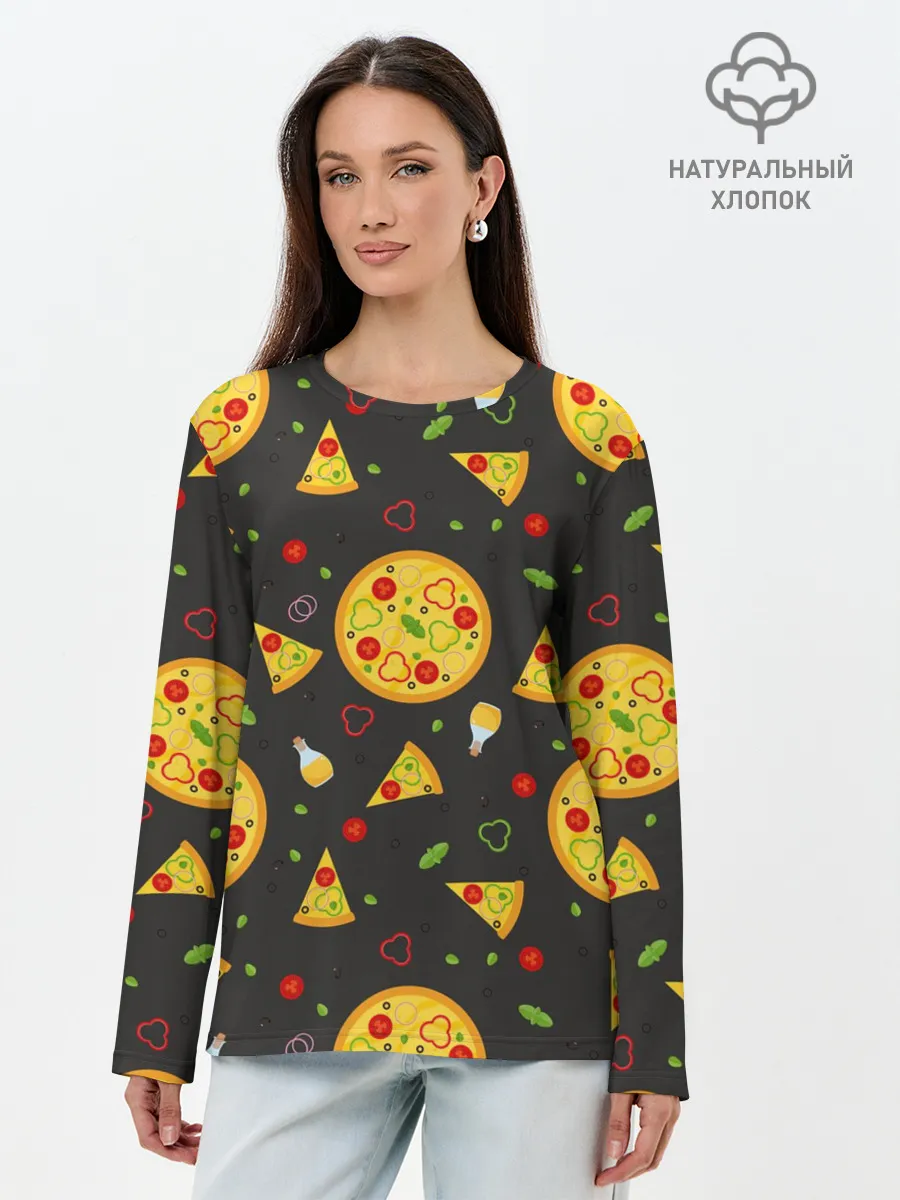 Лонгслив женский. Хлопок / Веганская пицца