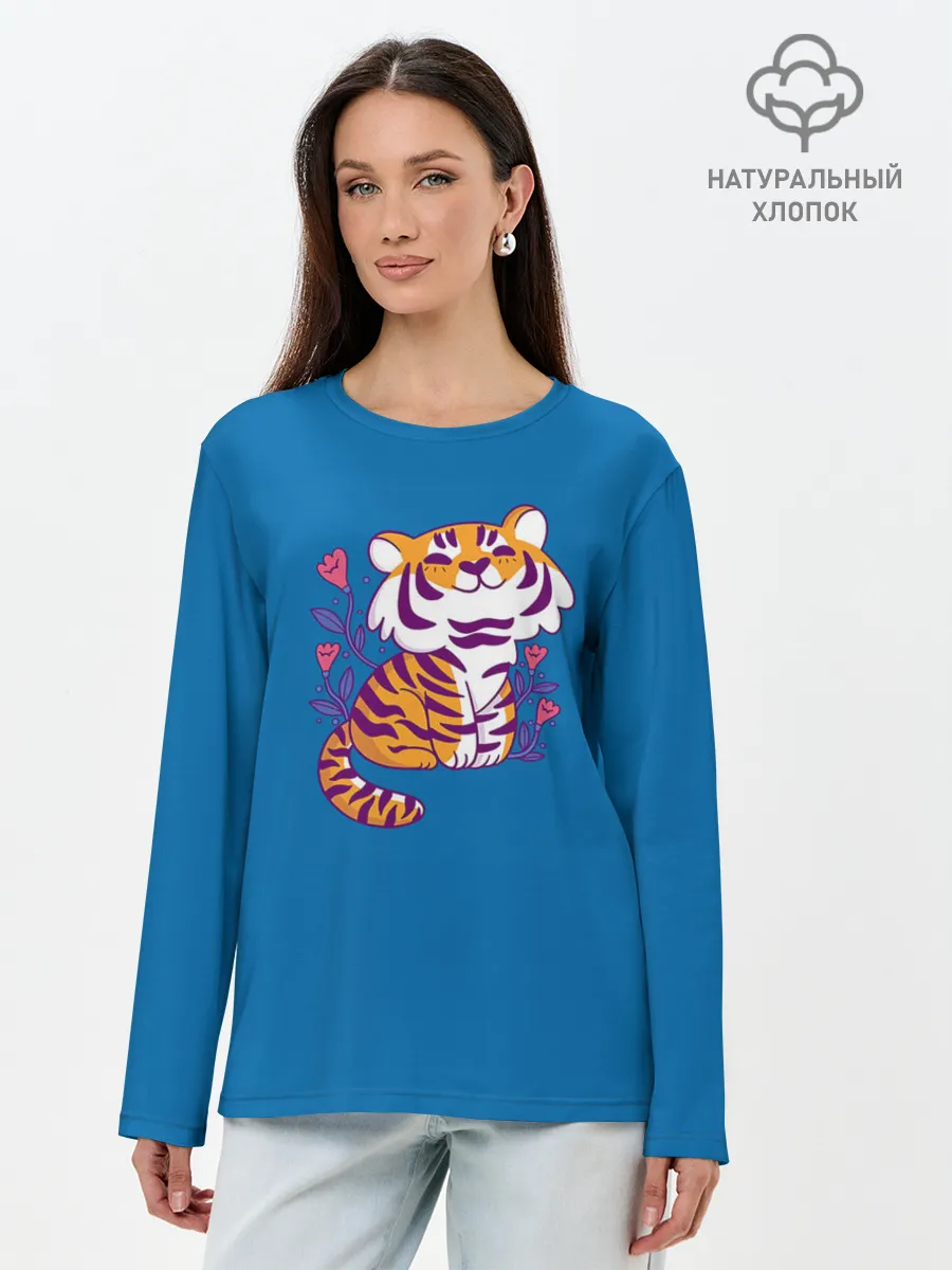 Лонгслив женский. Хлопок / Тигр