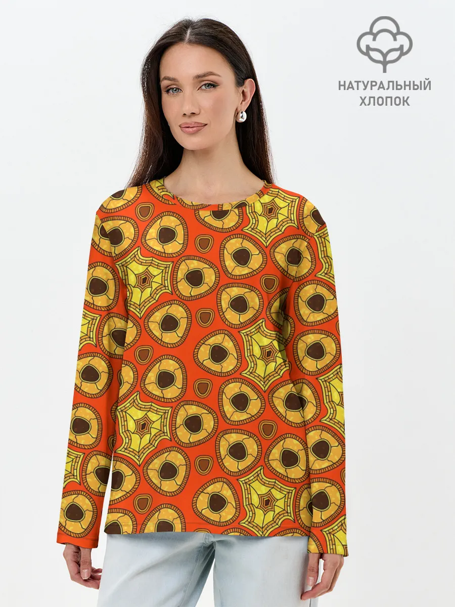 Лонгслив женский. Хлопок / Древний африканский узор