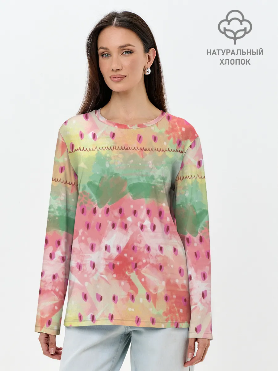 Лонгслив женский. Хлопок / Бархатный арбуз