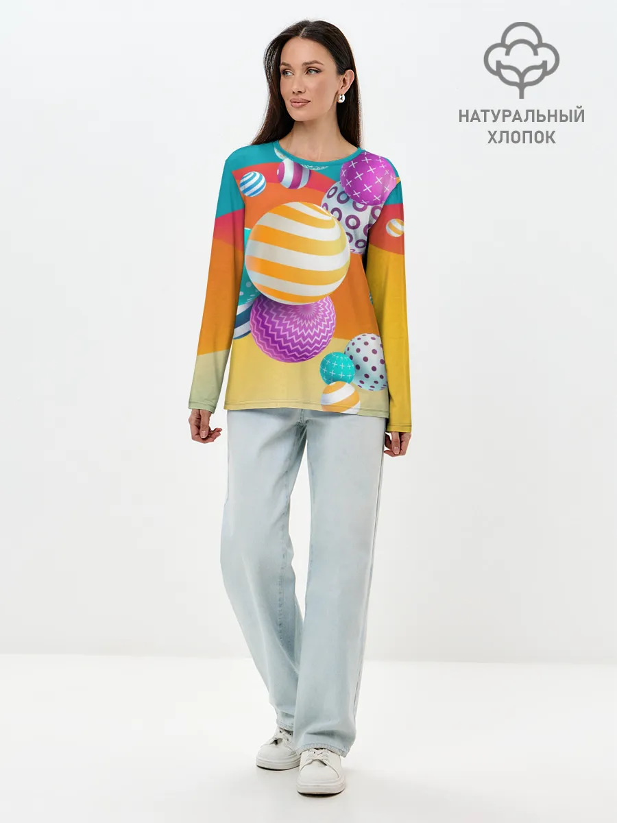 Лонгслив женский. Хлопок / Мячики