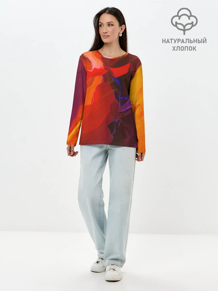 Лонгслив женский. Хлопок / Горная абстракция