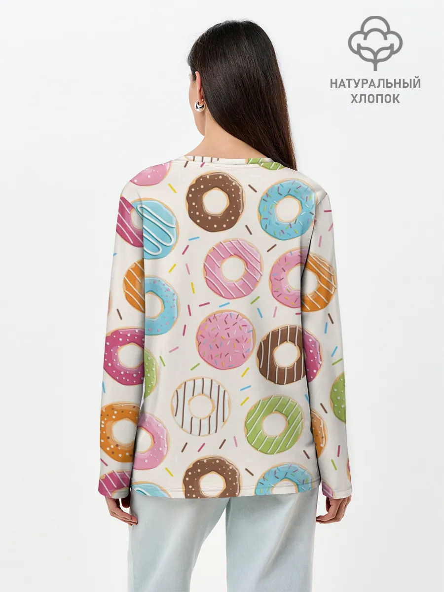 Лонгслив женский. Хлопок / Пончики / Donuts