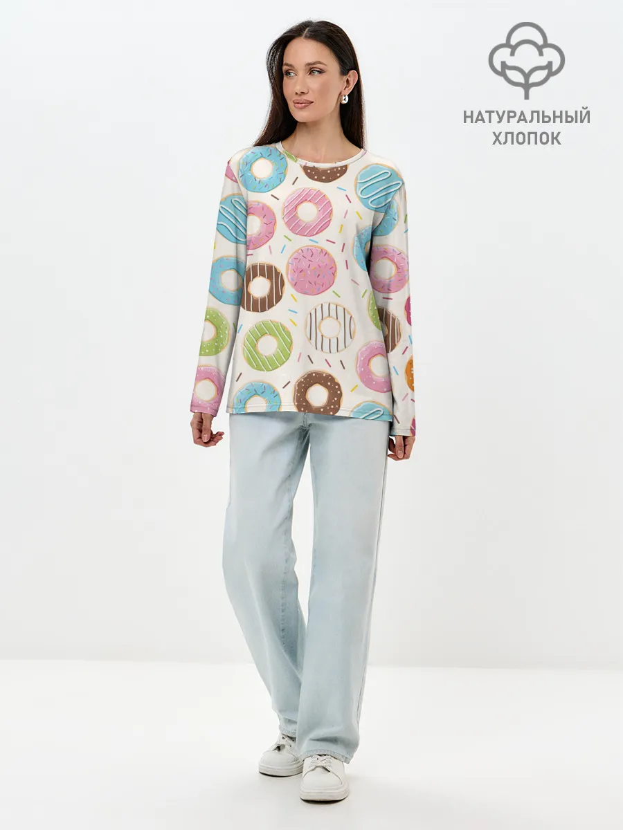 Лонгслив женский. Хлопок / Пончики / Donuts