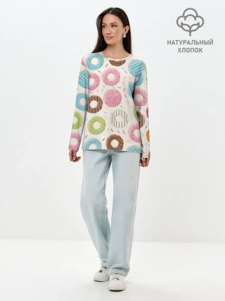 Лонгслив женский. Хлопок / Пончики / Donuts