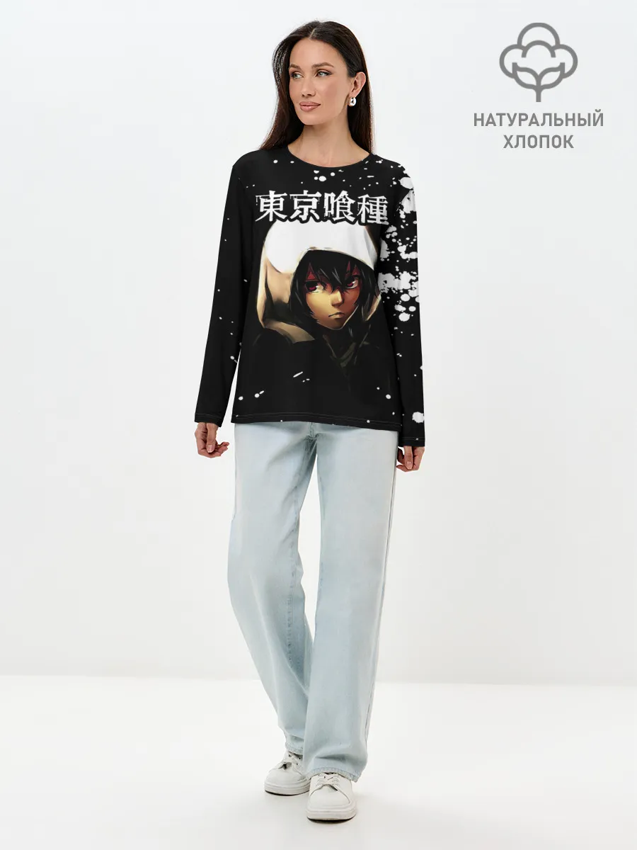 Лонгслив женский. Хлопок / Тоука Киришима в капюшоне