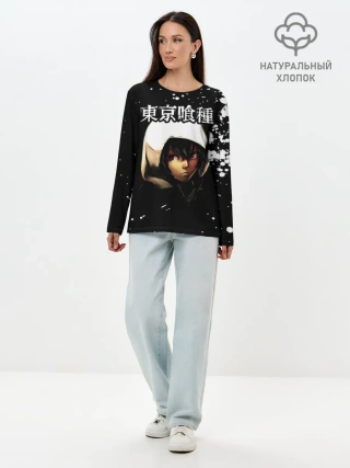 Лонгслив женский. Хлопок / Тоука Киришима в капюшоне