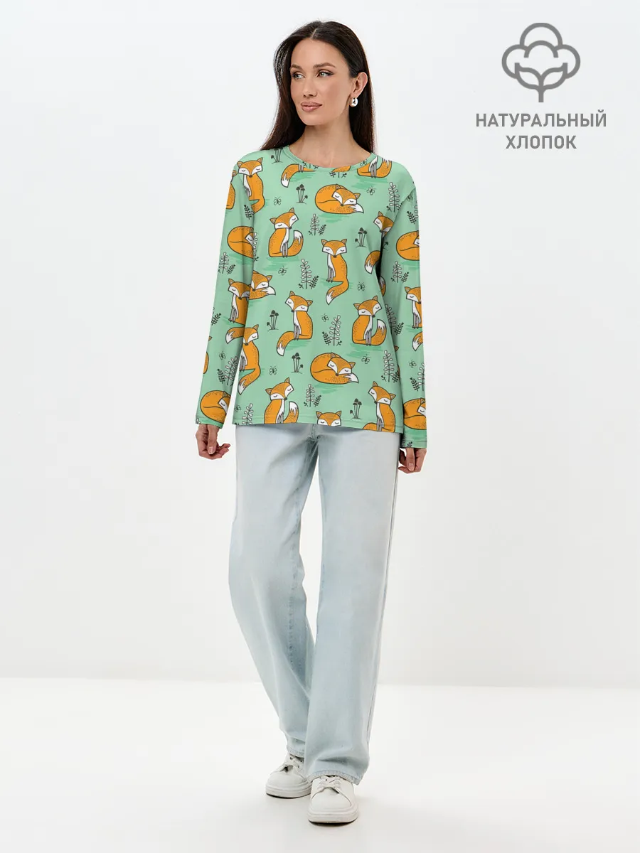 Лонгслив женский. Хлопок / Лиса с Грибами