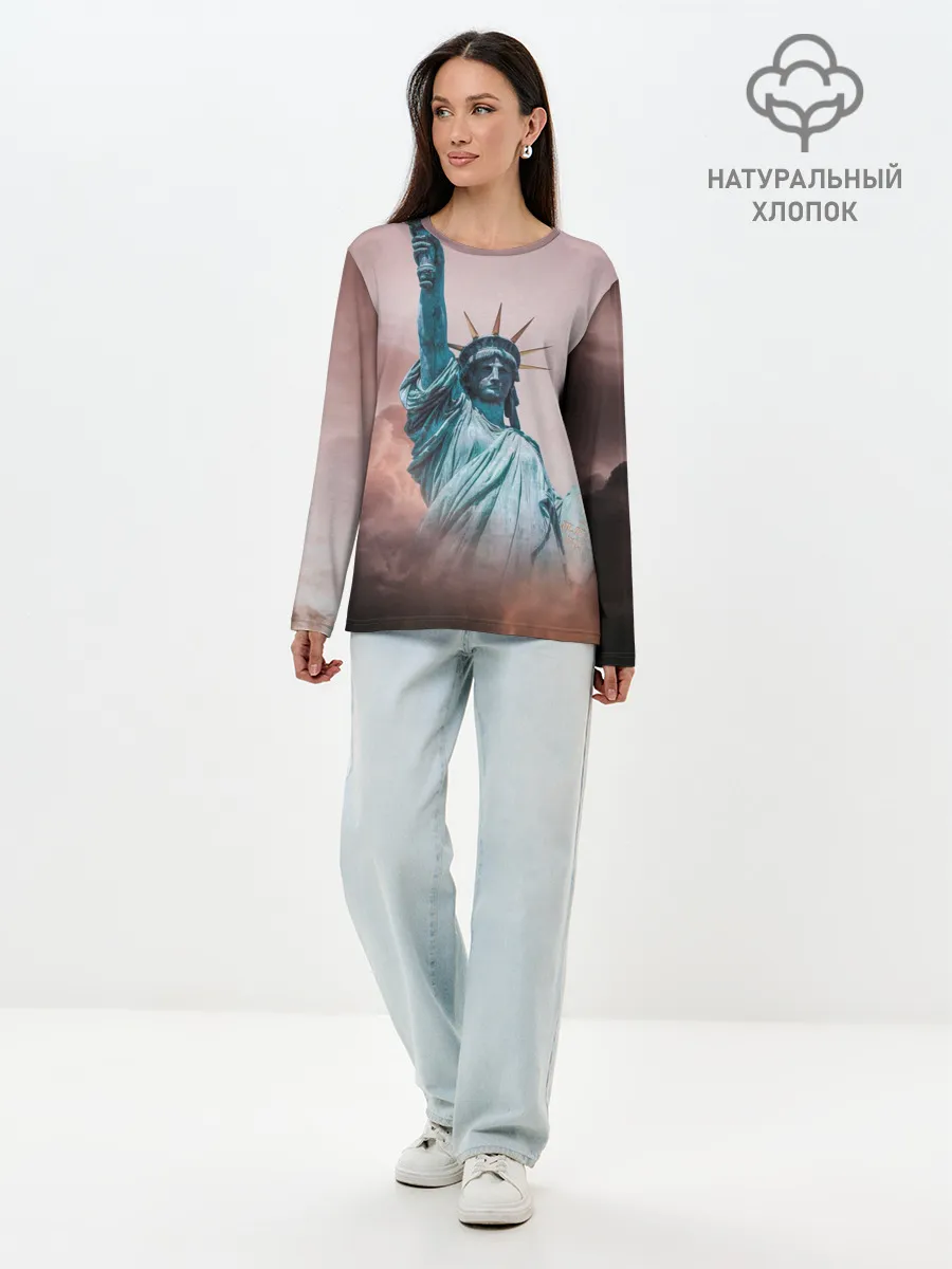 Лонгслив женский. Хлопок / Статуя свободы