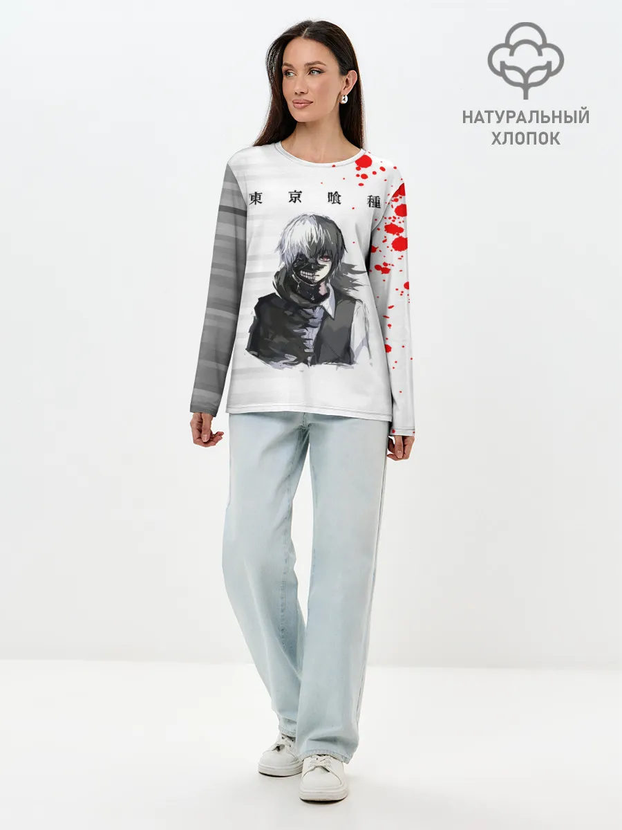 Лонгслив женский. Хлопок / Kaneki Ken красные капли