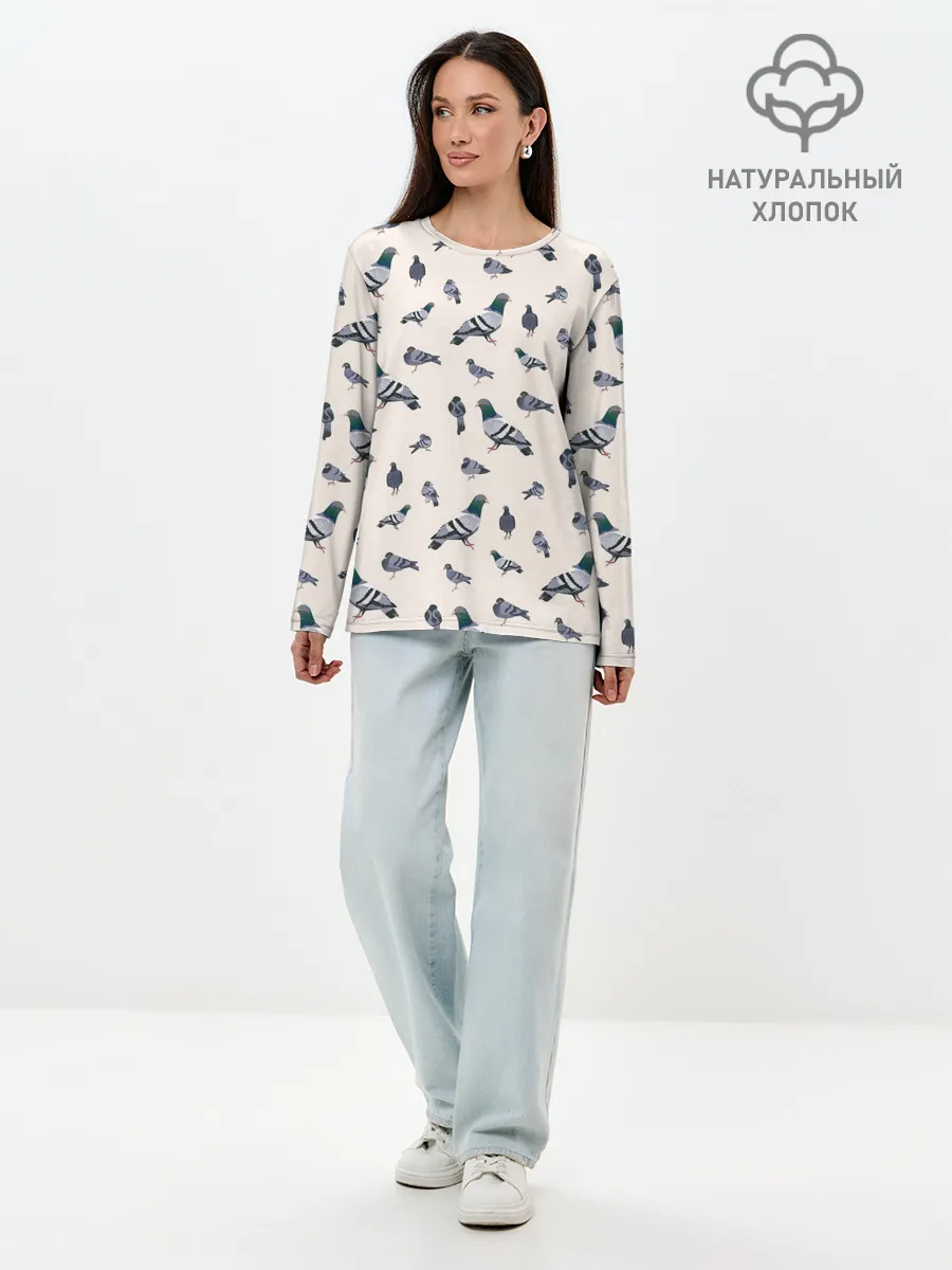 Лонгслив женский. Хлопок / Голуби