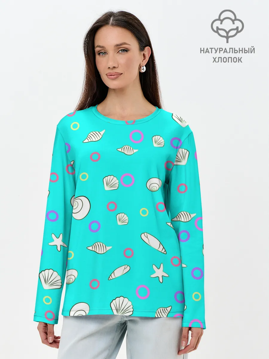Лонгслив женский. Хлопок / Морские моллюски