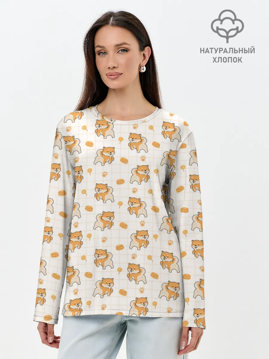 Лонгслив женский. Хлопок / Крутая Шиба-Ину
