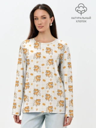 Лонгслив женский. Хлопок / Крутая Шиба-Ину