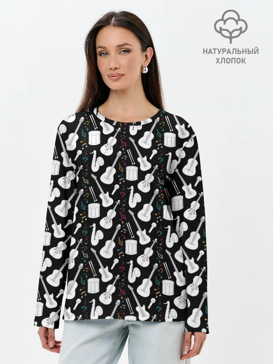 Лонгслив женский. Хлопок / Музыкальные Инструменты