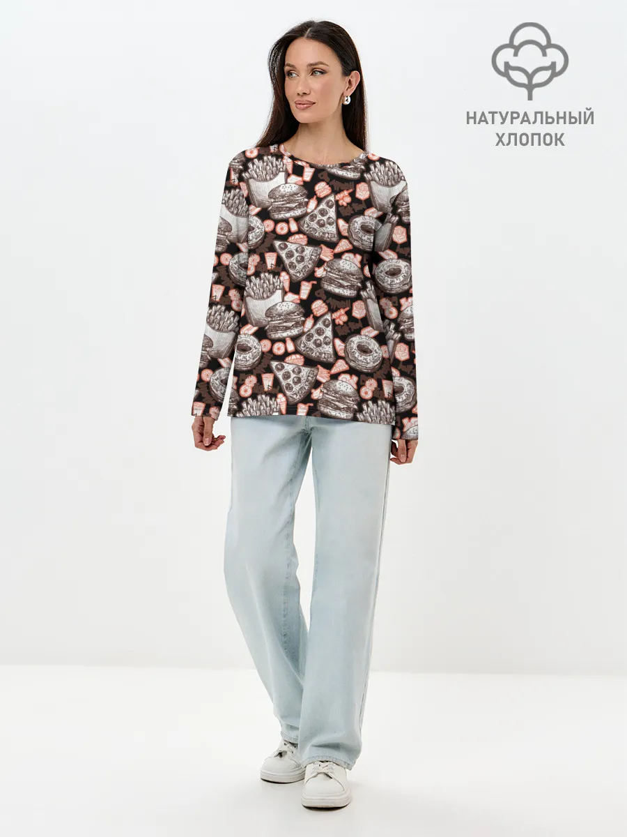 Лонгслив женский. Хлопок / Фастфуд / Fast food