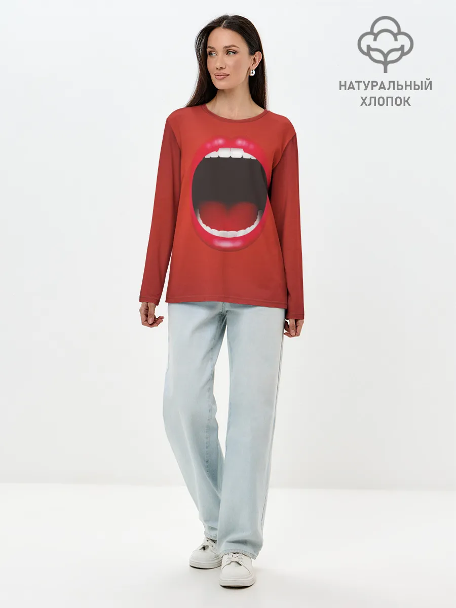 Лонгслив женский. Хлопок / Губы с языком