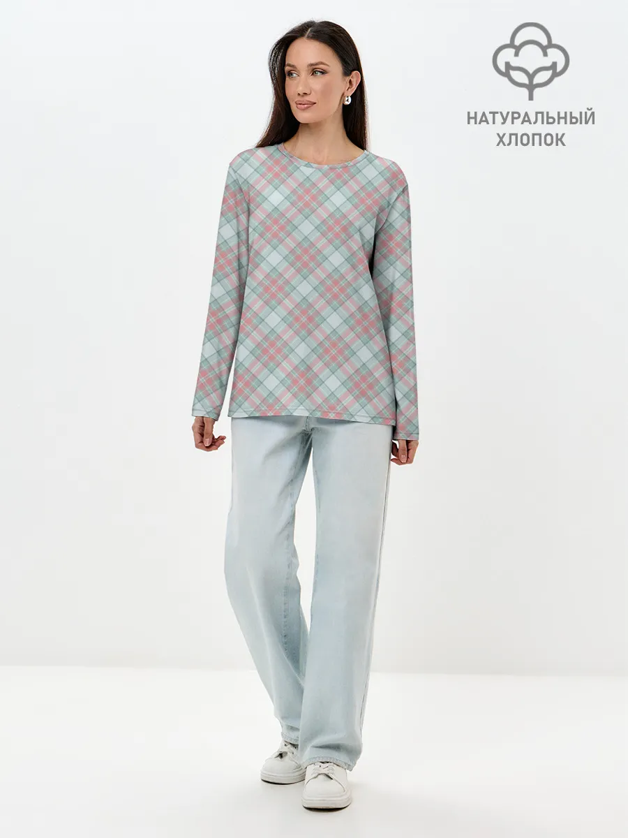 Лонгслив женский. Хлопок / Узор в клетку