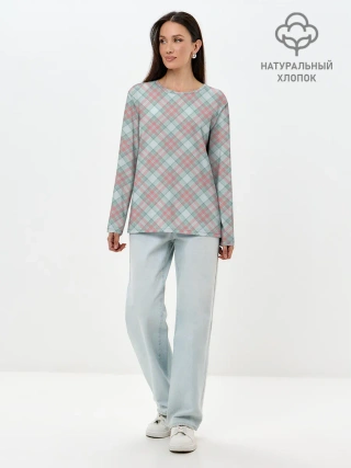 Лонгслив женский. Хлопок / Узор в клетку
