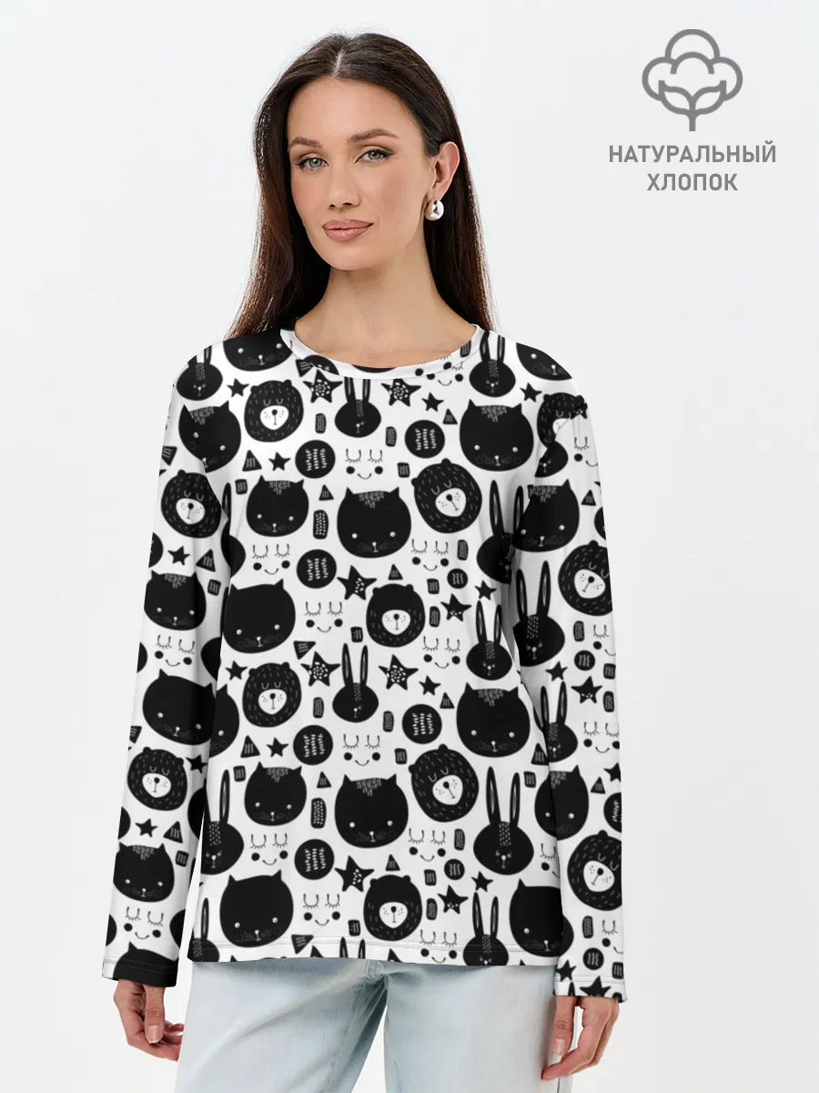 Лонгслив женский. Хлопок / Мультяшки