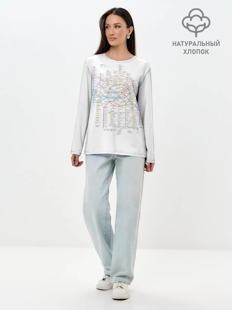 Лонгслив женский. Хлопок / Схема метро, МЦК, МЦД 2021