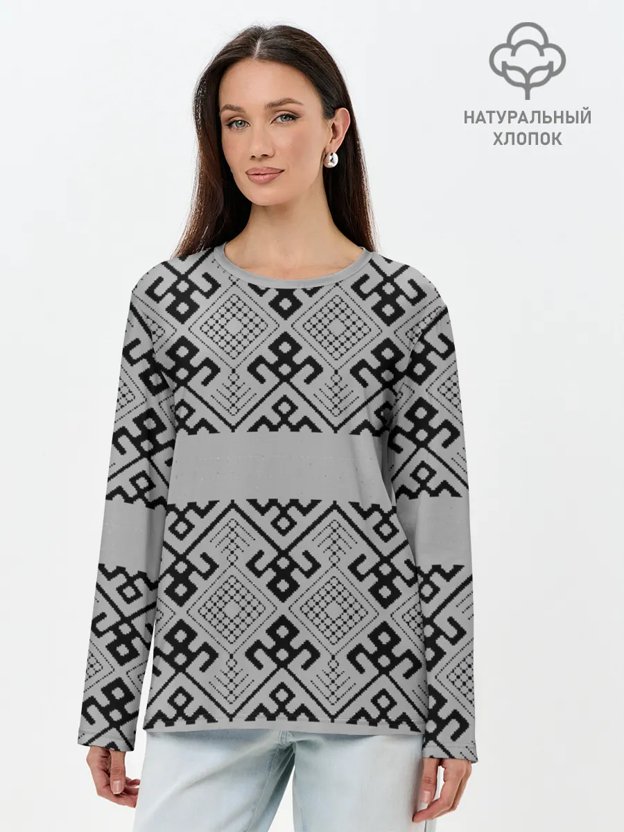 Лонгслив женский. Хлопок / Русские народные узоры