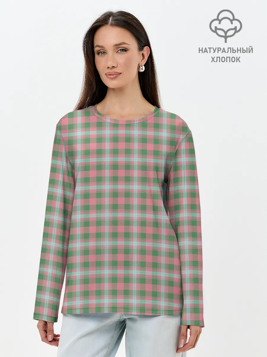 Лонгслив женский. Хлопок / Узор в клетку