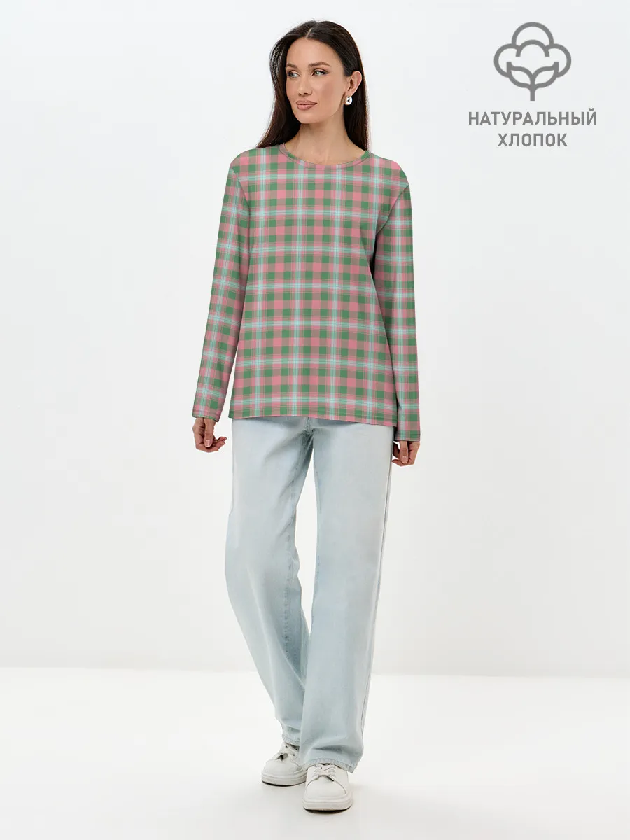 Лонгслив женский. Хлопок / Узор в клетку