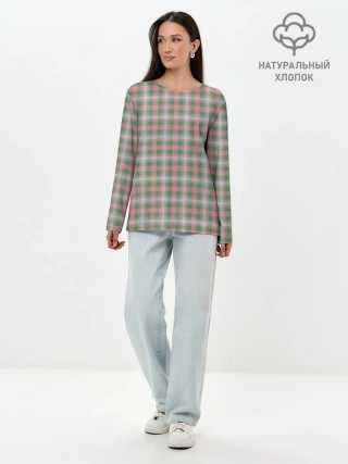 Лонгслив женский. Хлопок / Узор в клетку