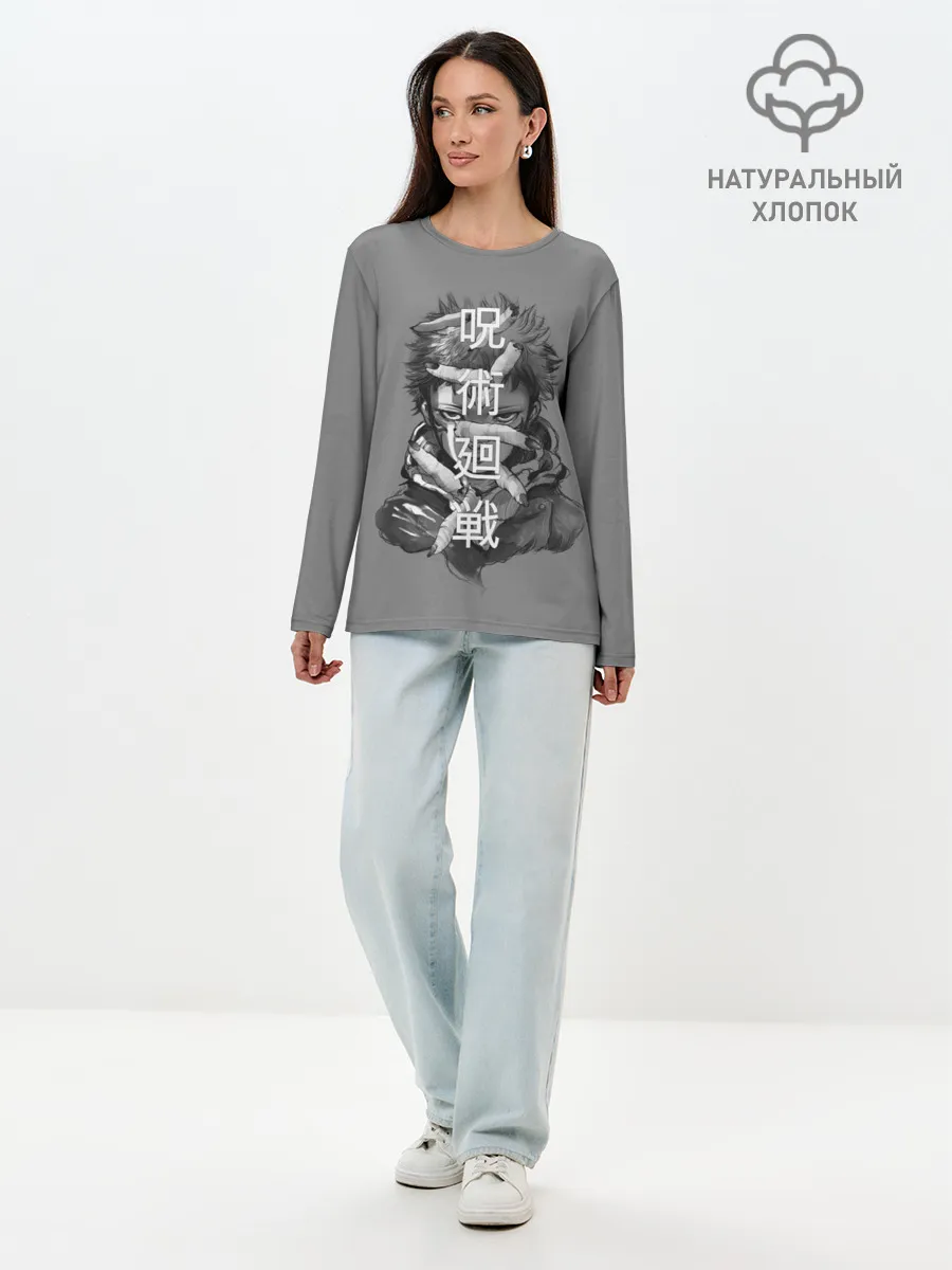 Лонгслив женский. Хлопок / JUJUTSU KAISEN ИТАДОРИ иероглифы