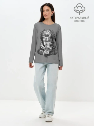 Лонгслив женский. Хлопок / JUJUTSU KAISEN ИТАДОРИ иероглифы