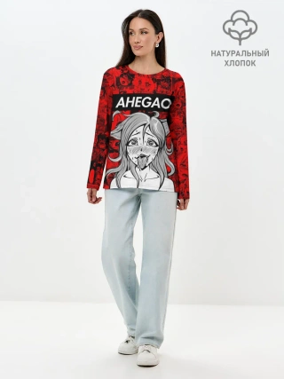 Лонгслив женский. Хлопок / Ahegao red