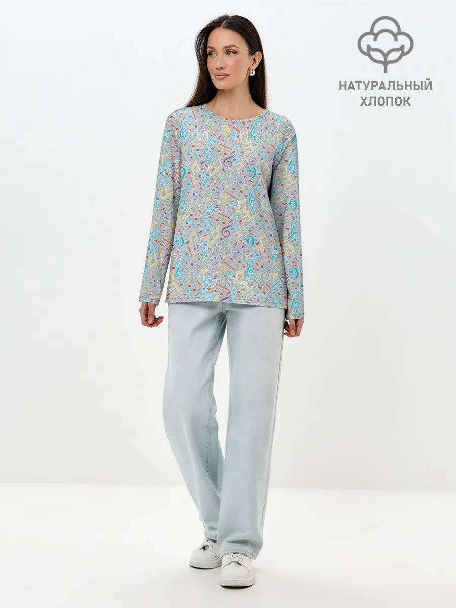 Лонгслив женский. Хлопок / Музыкальные ноты