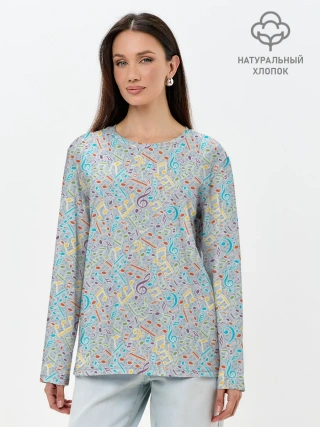 Лонгслив женский. Хлопок / Музыкальные ноты