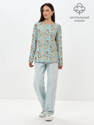 Лонгслив женский. Хлопок / Кусочки Пиццы