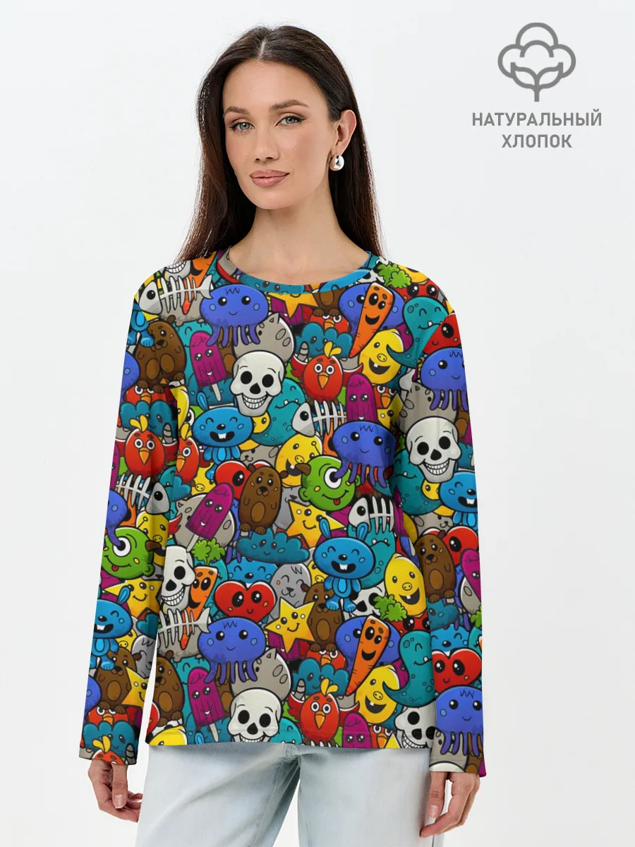 Лонгслив женский. Хлопок / Граффити