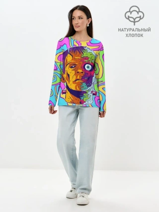 Лонгслив женский. Хлопок / Психоделический Франкенштейн