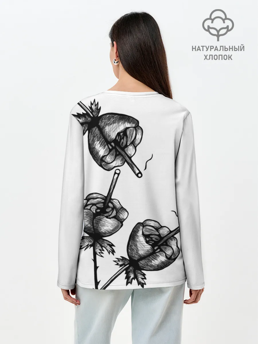 Лонгслив женский. Хлопок / Дымящие розы