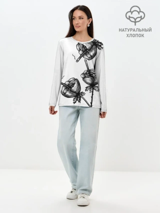 Лонгслив женский. Хлопок / Дымящие розы