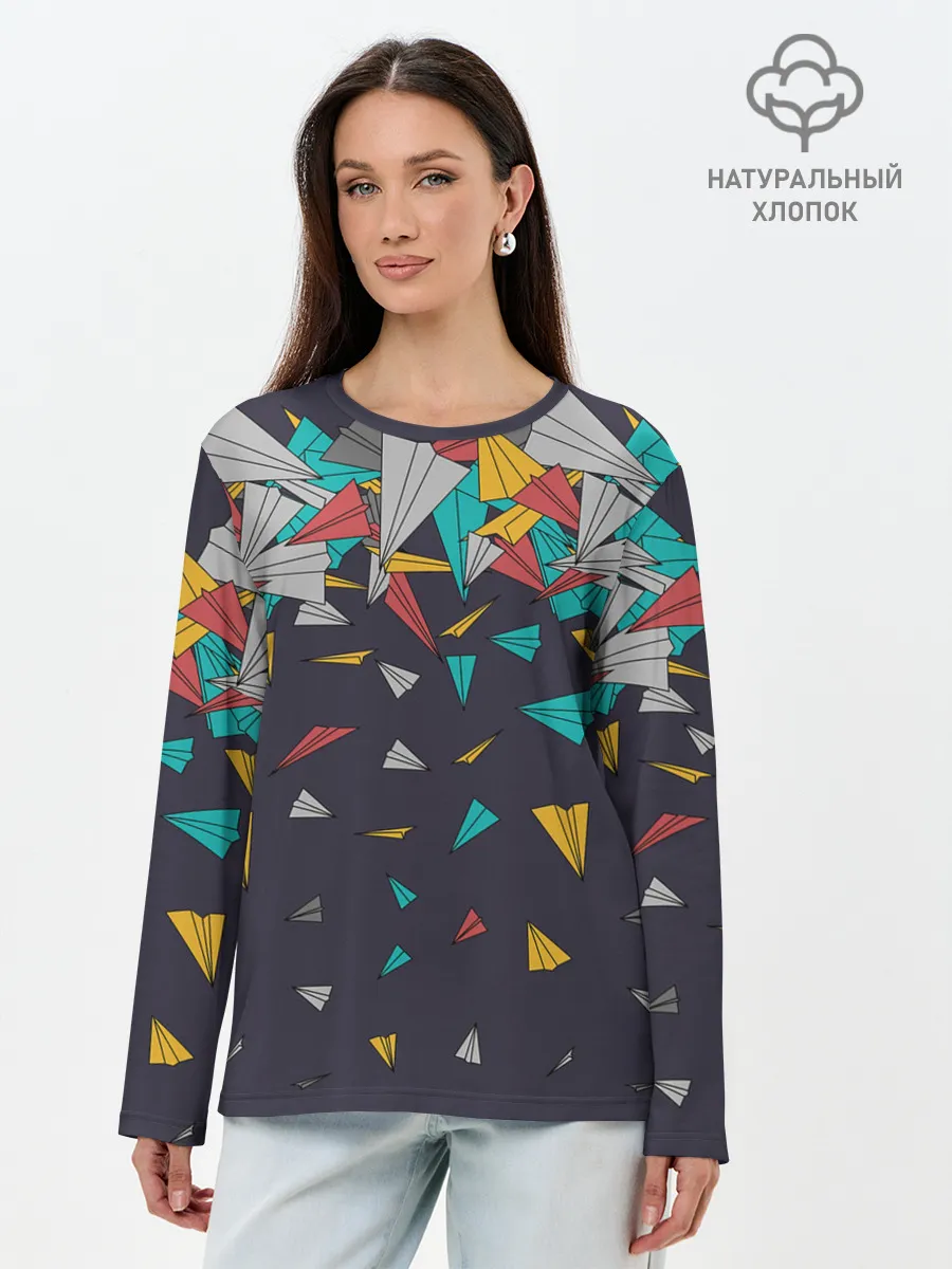 Лонгслив женский. Хлопок / Самолётики