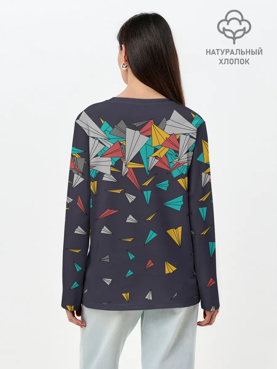 Лонгслив женский. Хлопок / Самолётики