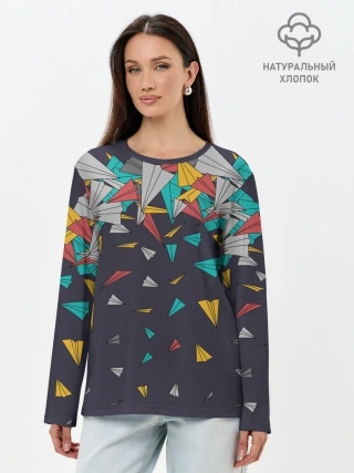 Лонгслив женский. Хлопок / Самолётики