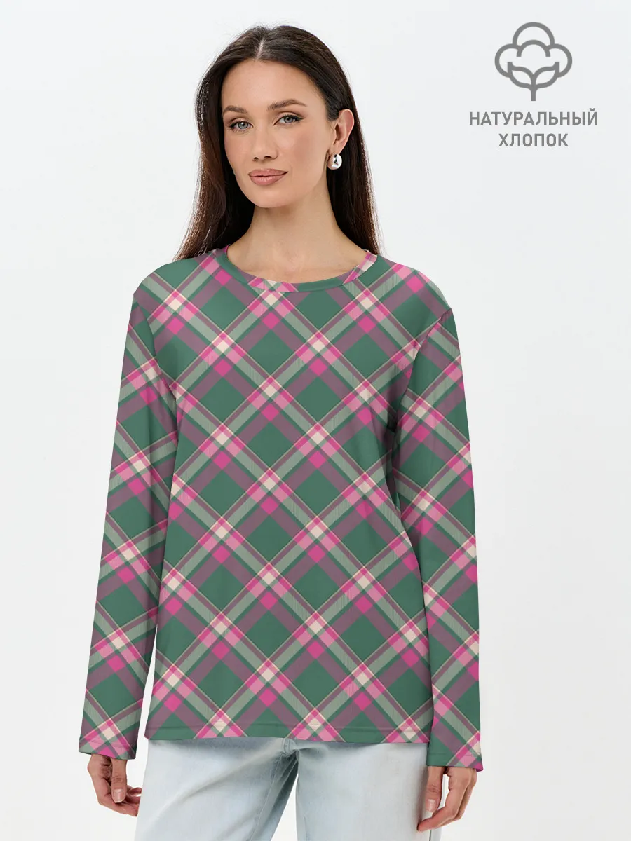 Лонгслив женский. Хлопок / Клеточный узор